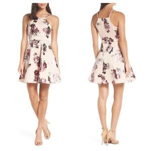 Sequin Hearts Foil Floral Scuba Crepe Party Dress